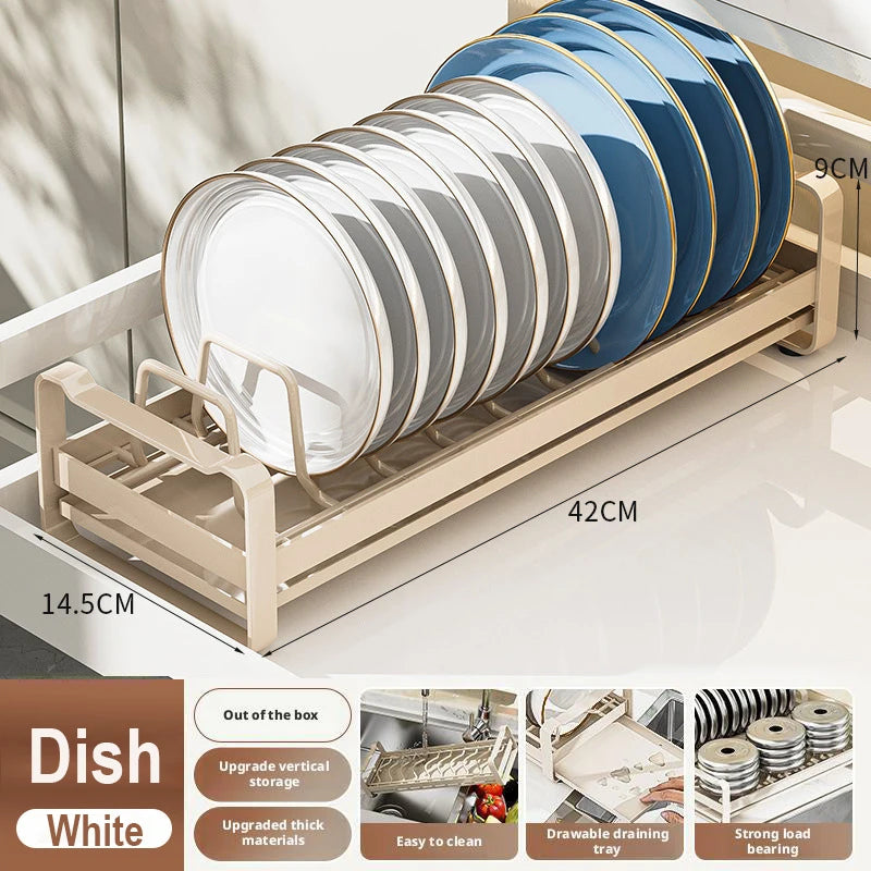 Pull Out Cabinet Shelf Stainless Steel Plate And Bowl Rack Organizer