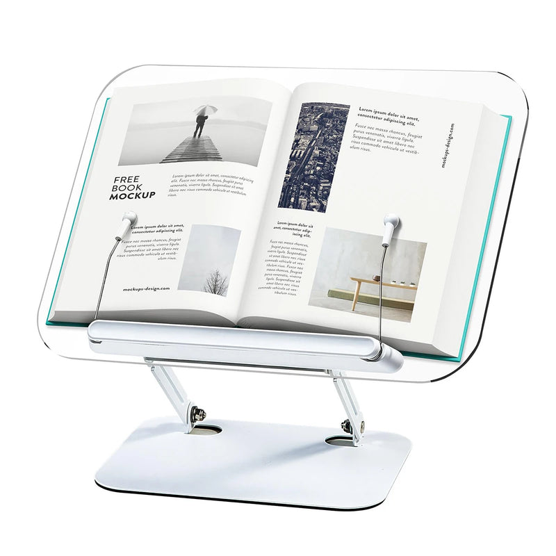 Adjustable Acrylic Book Stand With 360 Degree Rotating Base And Clips