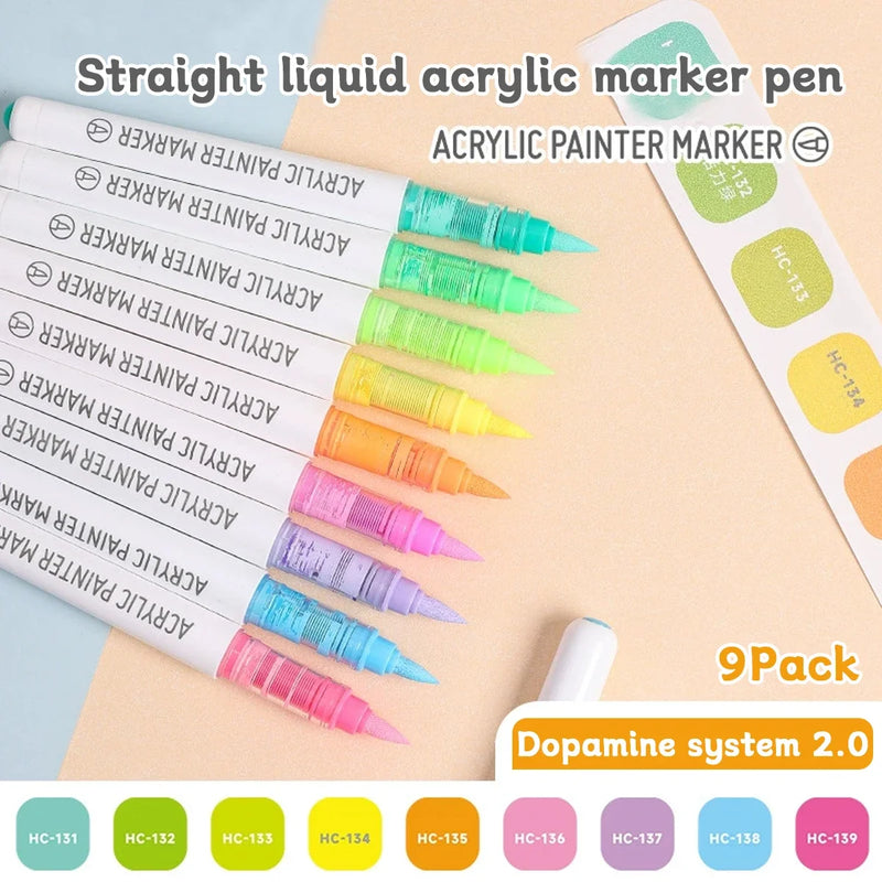 9pcs Acrylic Markers Set For Rock Painting Glass DIY Craft Supplies