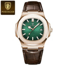POEDAGAR Casual Square Men's Leather Quartz Watch Waterproof Luminous