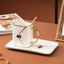 Ceramic Coffee Cup And Saucer Set With Creative Bag Shape Tray
