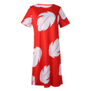 Lilo Costume Women Red Hawaiian Leaf Print Short Sleeve Dress