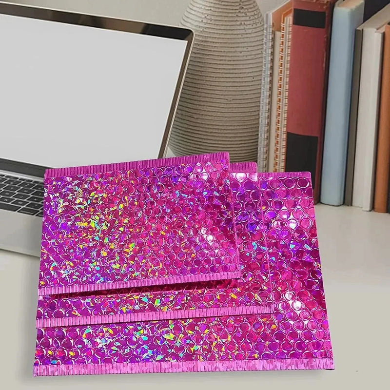 50Pcs Holographic Bubble Mailer Rose Red Padded Envelopes For Shipping