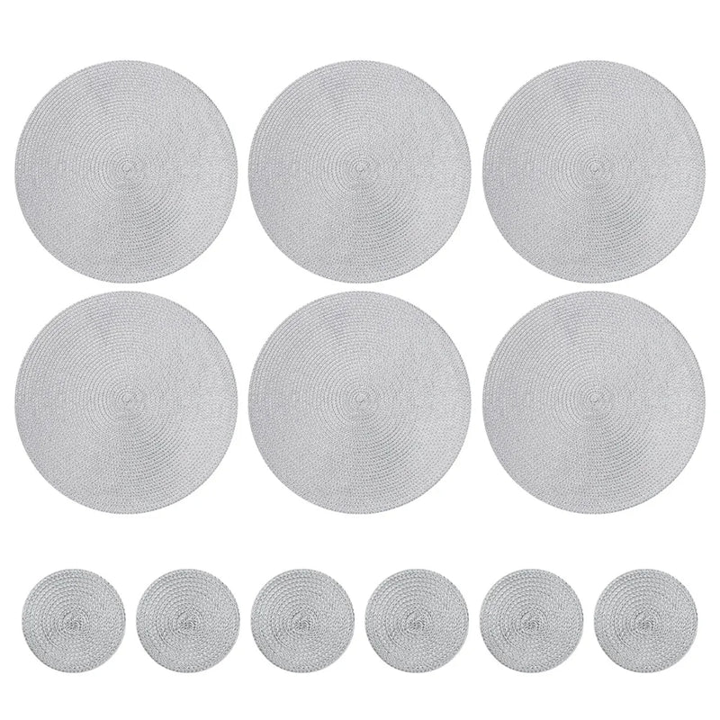 Set Of 12 Round Braided Table Mats Non Slip Heat Resistant Pads