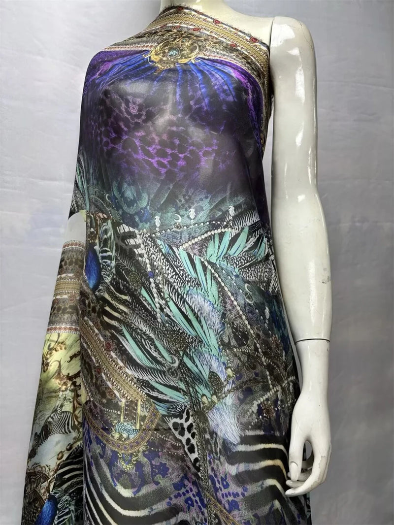 Silk Chiffon Fabric Soft Printed Tulle Lace For Sewing Dresses 3.5 Meters