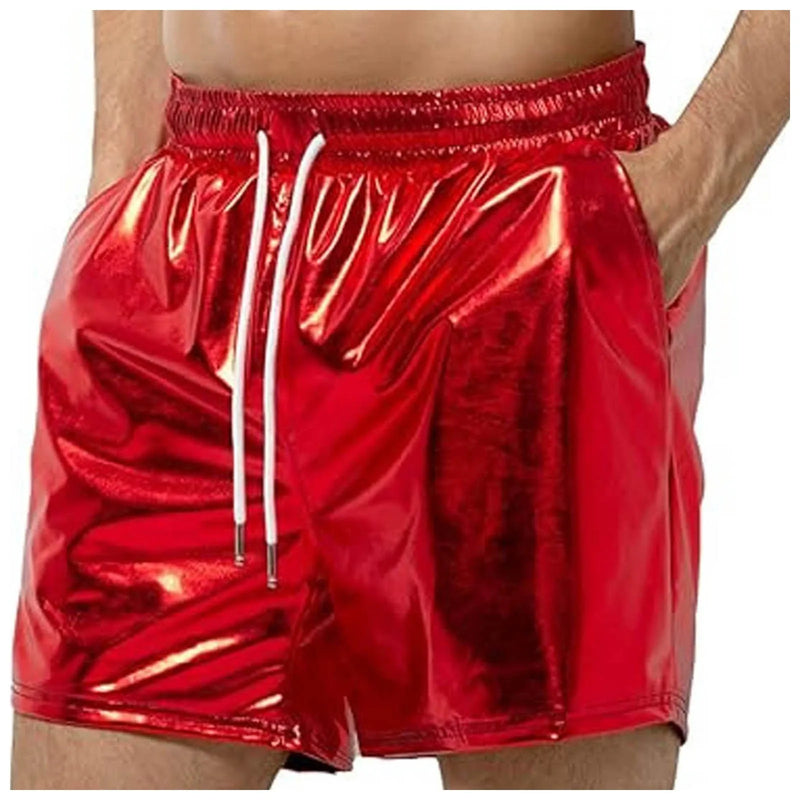 Men's Metallic Shorts Shiny Drawstring Pockets Sport Summer Pants