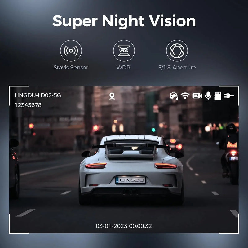 LD02 5K Dash Cam Front Rear Dual Lens 170° WDR Night Vision