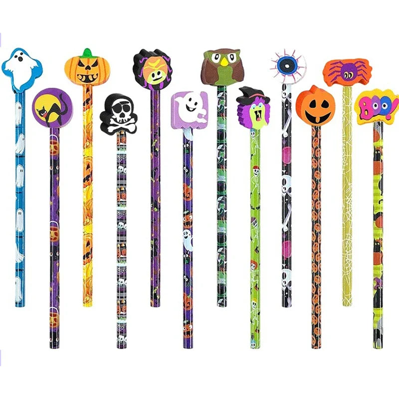 12 To 36pcs Halloween Pencils With Cartoon Eraser For Students