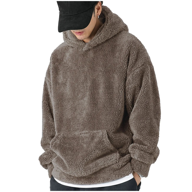 Men's Long Sleeve Crewneck Sweatshirt Thick Warm Coral Fleece
