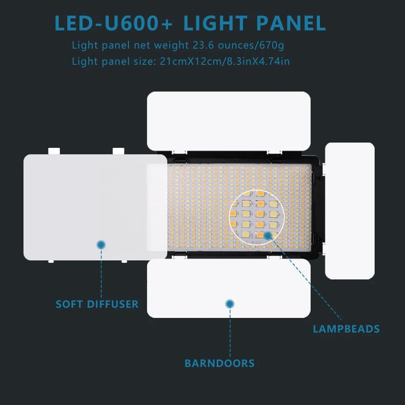Nagnahz U800+ LED Video Light Bi-Color Dimmable With Tripod Remote
