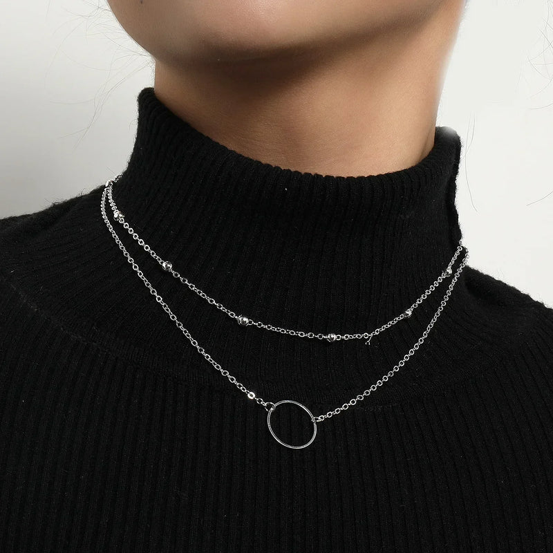 Women's Pearl Necklace Gold Beads Double Layer Chain Choker