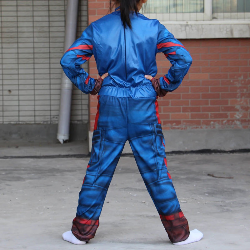 Captain America Kids Cosplay Costume Jumpsuit Mask Superhero Role Play