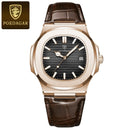 POEDAGAR Casual Square Men's Leather Quartz Watch Waterproof Luminous