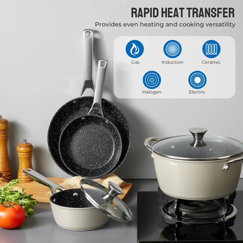 Induction Cookware Nonstick 10-Piece Pots And Pans Set For All Stoves