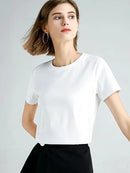 Women Silk T-shirts Mercerized Cotton O Neck Short Sleeve Casual Tops