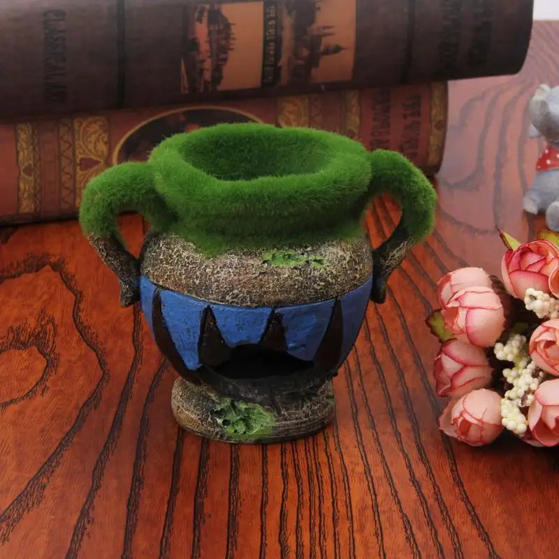Resin Aquarium Vase With Moss Decoration For Fish And Shrimp Tanks