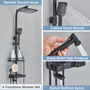 Black Digital Thermostatic Shower Faucet Rainfall Mixer Tap With Shelf