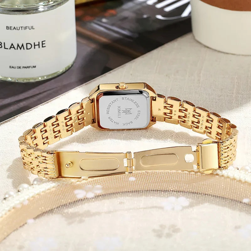 Stainless Steel Strap Watch Women Simple Square Quartz Wristwatch