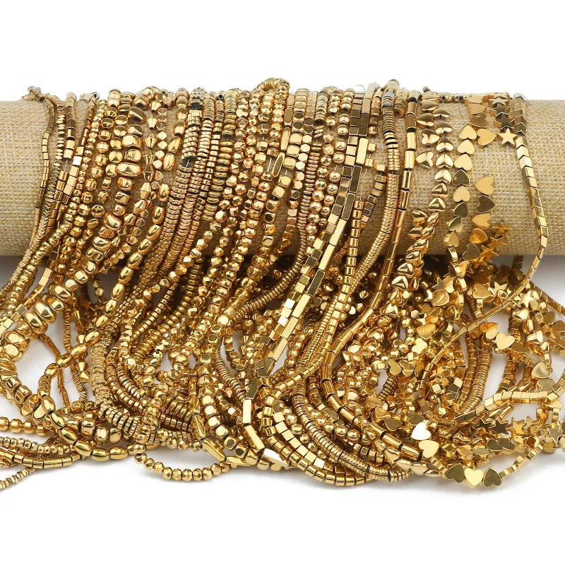 Gold Plated Hematite Beads Star Heart Shapes Loose Jewelry Beads