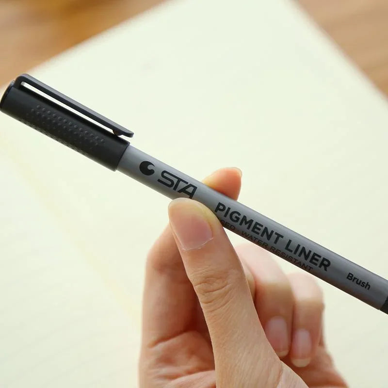 9pcs Black Liner Pen Set Brush Sketch Drawing Markers