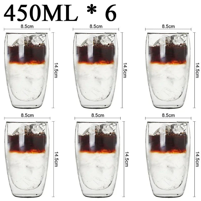 Double Wall Borosilicate Glass Mug Set Heat Resistant Tea Coffee Cups