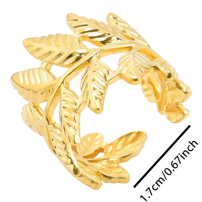 Bohemian Adjustable Stainless Steel Ring White Enamel Gold Color