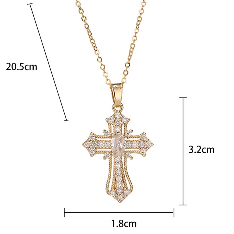Zircon Cross Necklace Stainless Steel Pendant Shiny Hip Hop Jewelry