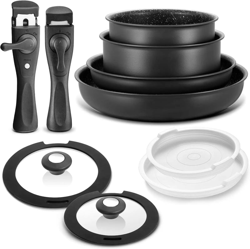 Induction Cookware Set 10 Pieces Nonstick Pots Pans Removable Handles