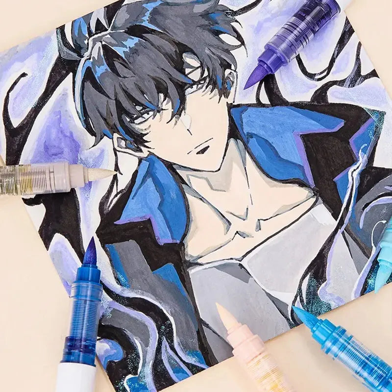 Languo 9pcs Acrylic Marker Pen Set Soft Brush Paint Pens For Art