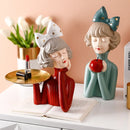 Creative Bow Girl Resin Vase Statue Decoration For Living Room Bedroom