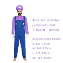 4pcs Luigi Cosplay Costume Super Bros Jumpsuit Anime Outfit