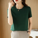 Women Silk T-shirts Mercerized Cotton O Neck Short Sleeve Casual Tops