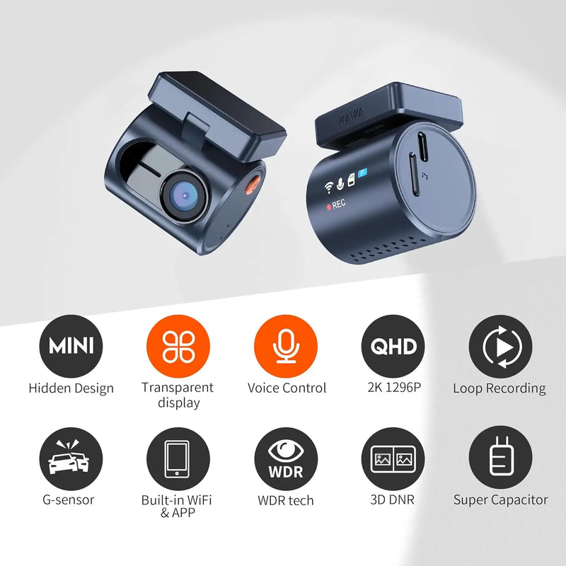 Dash Camera For Cars Transparent Display Voice Control Night Vision QHD