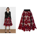 Women Lace Skirt Vintage Floral High Waist Long Double Layer Skirt