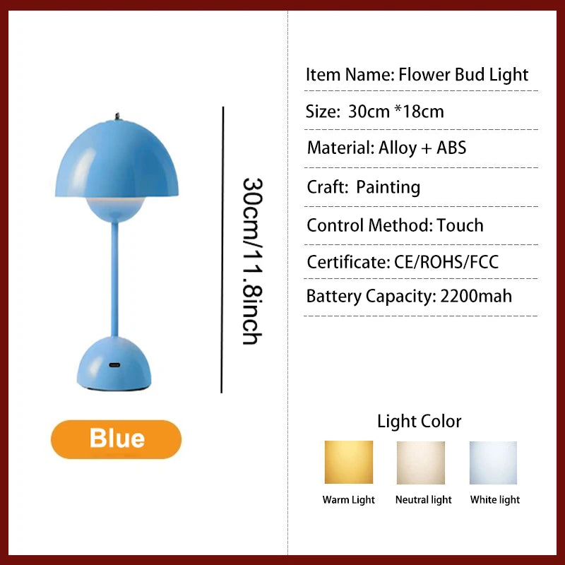 Rechargeable Table Lamp With 3 Speed Adjustment Flower Bud Design
