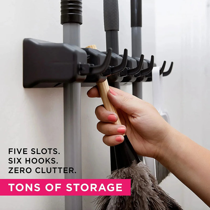 Wall Mounted Mop Holder 5 Position Broom Hanger Kitchen Storage Organizer