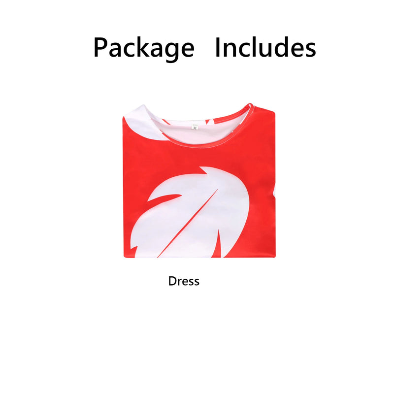 Lilo Costume Women Red Hawaiian Leaf Print Short Sleeve Dress