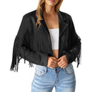 Women Faux Suede Leather Jackets Fringe Tassel Cropped Motorcycle Style