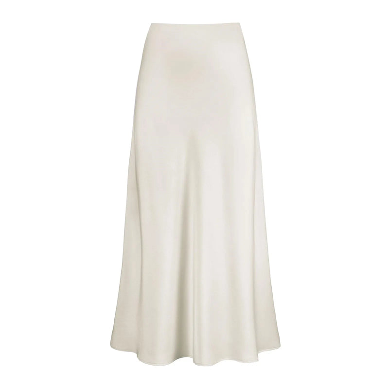 Women's High Waist Satin Skirt A-Line Glossy Solid Color
