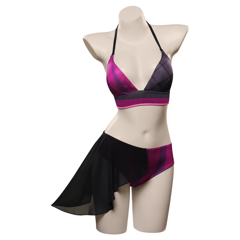 LOL Jinx Cosplay Swimsuit Summer Bikini Swimwear Skirt Costume