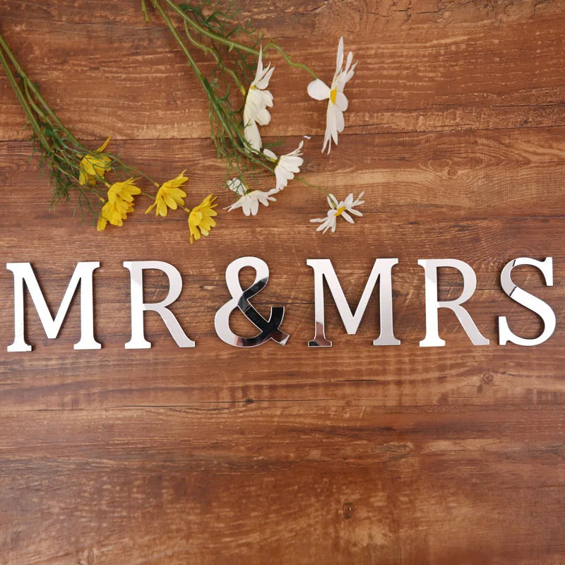 3D Silver English Letters Wall Stickers Acrylic Mirror Home Decor