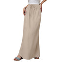Women Linen Maxi Skirt Summer Cotton Elastic Waist Boho Beach Skirt