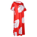 Lilo Costume Women Red Hawaiian Leaf Print Short Sleeve Dress