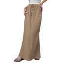 Women Linen Maxi Skirt Summer Cotton Elastic Waist Boho Beach Skirt