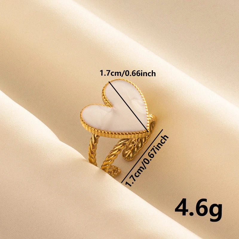 Bohemian Adjustable Stainless Steel Ring White Enamel Gold Color