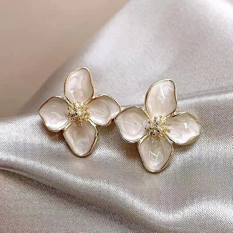 Hibiscus Flower Stud Earrings Romantic French Vintage Wedding Jewelry Gifts