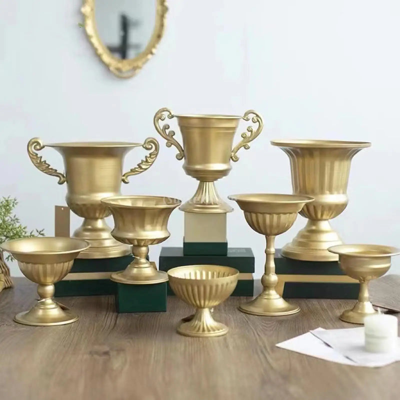 Metal Vase Golden Decorative Flower Arrangement Sculpture Ornament