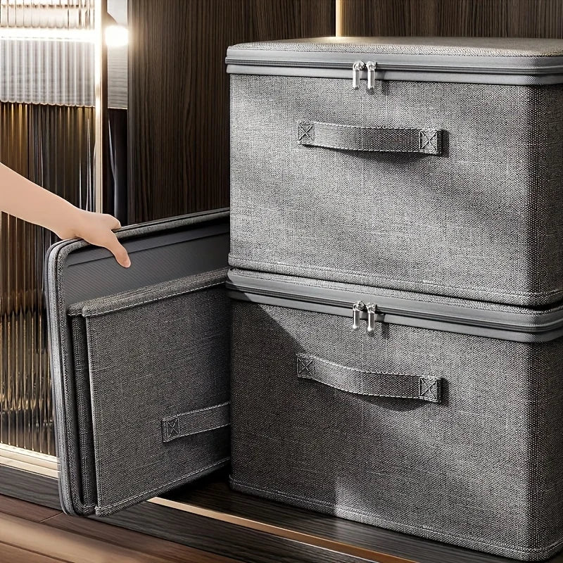 Extra Large Stackable Canvas Storage Box With Lid For Organization