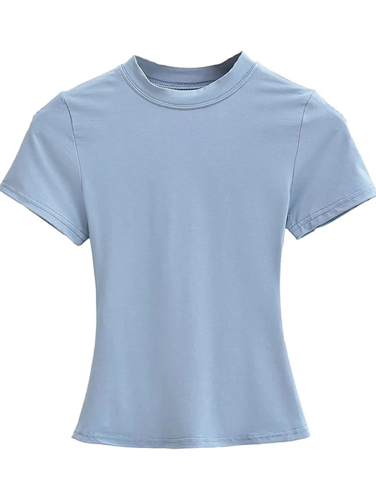 Women's Slim Fit Casual T Shirt Short Sleeve Solid Trendy Top
