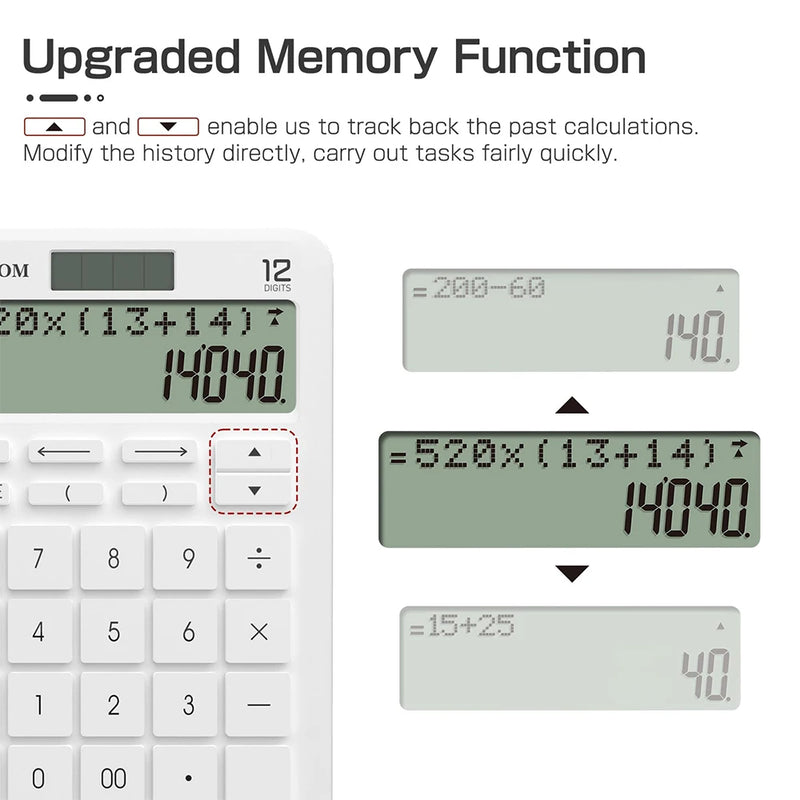 Desk Calculator Large 12 Digit LCD Display With History And Track Back
